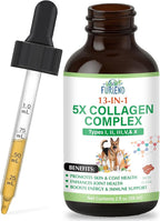 Premium 5X Organic Liquid Collagen for Dogs and Cats | No Chicken | Types I, II, III, V & X Collagen Peptides, MSM and Biotin for Joint, Skin, Coat Health & Immunity | Bacon Flavor 2 fl oz
