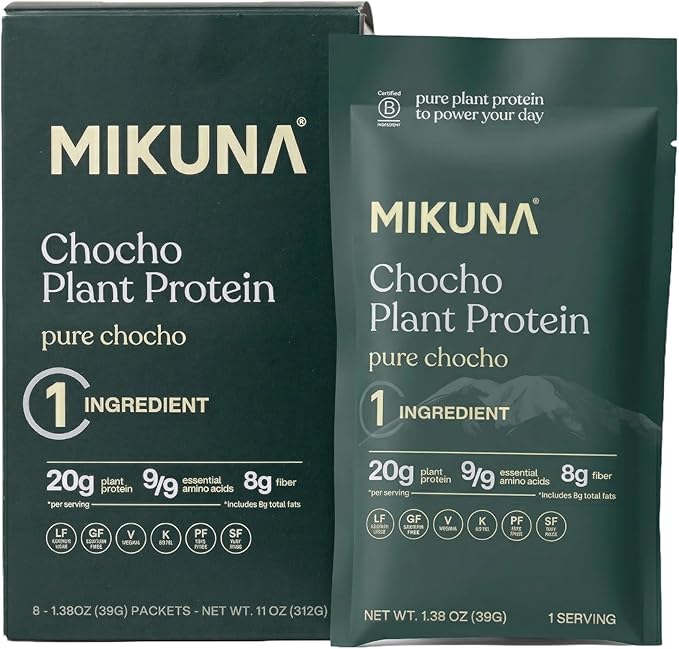 Mikuna Chocho Superfood Protein, Plant-Based Protein Powder, Travel Packs - Vegan, Gluten Free, 3g Net Carbs or Less, and Bioavailable, Non-Isolate (8 Servings, Pure Chocho)