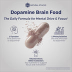 NATURAL STACKS Dopamine Brain Food - 650mg L-Tyrosine Supplement - Dopamine Supplement for Focus & Mental Drive - Supports Mental Energy - Neurotransmitter Support with B Vitamins - 60 Capsules