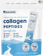 NativePath Collagen Peptides Protein Stick Packs - Hydrolyzed Type 1 & 3 Collagen Powder for Skin, Hair, Nails - 30 Servings