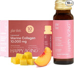 Happy Aging Marine Collagen Peptides Glow Shot 10,000mg - Liquid Collagen for Women with Liposomal Delivery - Promotes Skin Hydration, Elasticity & Radiance - Supports Hair & Nails, 10 Shots