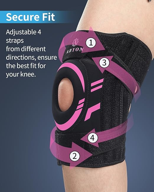 ABYON Knee Brace for Women – Adjustable Knee Support for Meniscus Tear, ACL, MCL & Arthritis – Neoprene Patella Stability Wrap with Dual Side Spring Stabilizers & Patella Gel Padfor Pain Relief & Injury Recovery – See How to Size Video Before Ordering