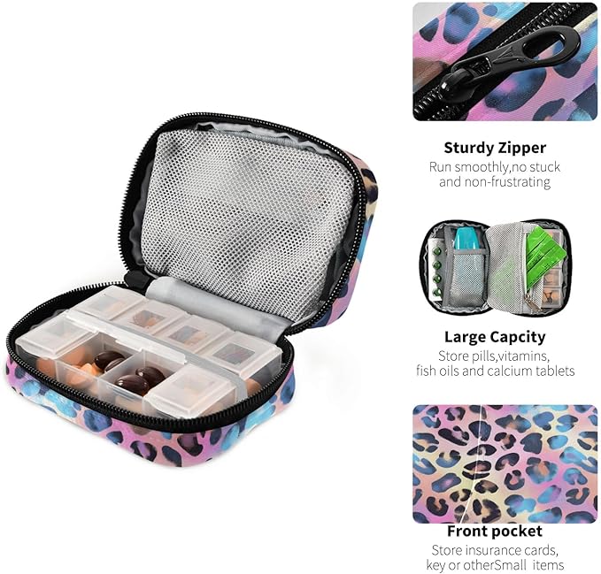 Leopard Weekly Medicine Pill Organizer Travel Pill Case Box Holder Container Small for Vitamin Supplement