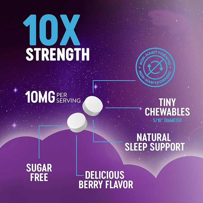 Melatonin 10mg Per Serving - Fast Dissolve Sleep Support Supplements for Adults - Extra Strength Melatonin Tablets for Restful Sleep Support, Strawberry Flavor, Vegetarian - 60 Day Supply