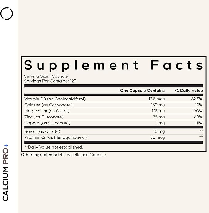 Codeage Calcium 250mg Supplement, Vitamin D3, Magnesium, Zinc, Copper, Boron, Vitamin K2-2-Month Supply - Elemental & High Calcium Vitamins Pills, Non-GMO - 120 Capsules