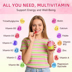 Methylated Vitamin B Complex Gummies for Women & Men, Multivitanins Gummy with Vitamin A, C ,E, Methylfolate & B12, TMG, Calcium, D3 K2, Magnesium & More for Overall Health-Vegan, Sugar Free, 60 Cts