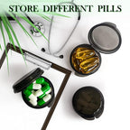 Pill Organizer for Pocket, Mini Pill Box for Pocket Purse, Portable Travel Pill Container, Small Secure Storage for Supplements & Daily Care (Black-Pink-Blue 6 PCS)