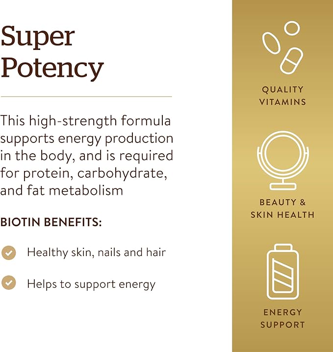 Solgar Biotin 5000 mcg,100 Veg Caps-Promote Healthy Skin,Nails&Hair-Supports Energy Production,Protein,Carbohydrate&Fat Metabolism-Vitamin B-Non GMO,Vegan,Gluten Free-100 Servings,(Pack of 2)