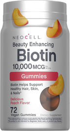 NeoCell biotin 10000mcg Gummies | 72 Count | Beauty Enhancing Supplement | Hair, Skin, and Nails | Peach Flavor