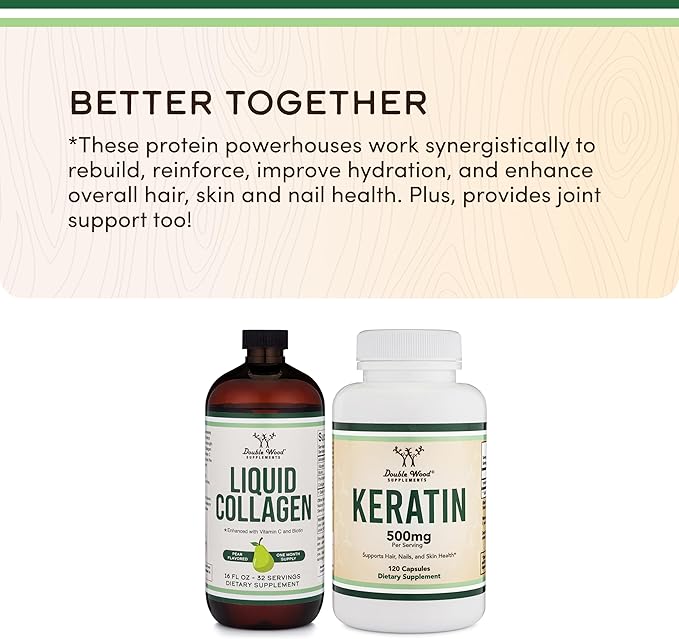 Double Wood Supplements Premium Liquid Collagen - 2500mg of Hydrolyzed Bovine Collagen (Type 1, 3 and Grassfed) - 32 Servings - for Women and Men - 30 mcg of Biotin - Sugar Free Pear Flavor