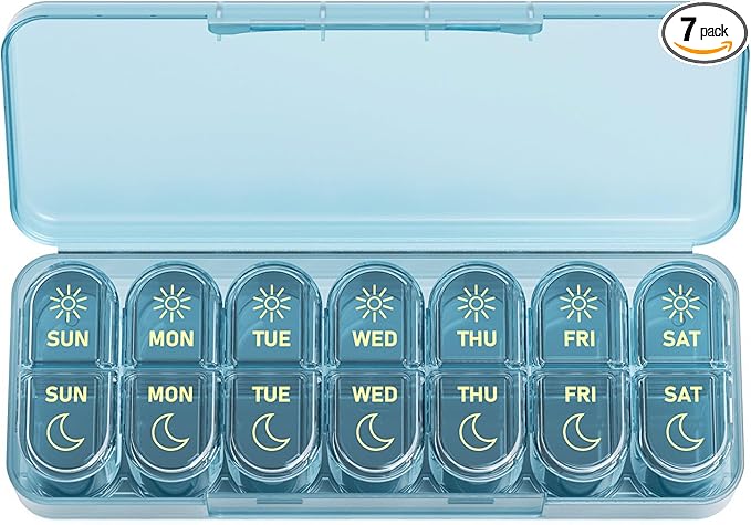Daviky Weekly Pill Organizer 2 Times a Day, 7-Day AM PM Medicine Case, Travel-Friendly Pill Box for Fish Oils, Vitamins & Supplements