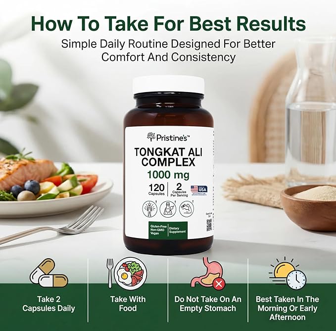 PRISTINE'S Tongkat Ali Capsules - 1000MG 60 Day Supply - Athletic Performance Support - Lean Mass Muscle Building Herbal Supplement for Men & Women - Vegan, Gluten Free, Non GMO