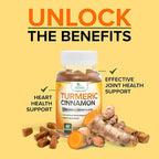 Turmeric Curcumin Supplement Gummies - 95% Curcuminoids with Turmeric Ginger, Black Pepper for Best Absorption, Nature's Vegan Joint Support, Non-GMO, Gluten Free, Tasty Cinnamon Flavor - 60 Gummies