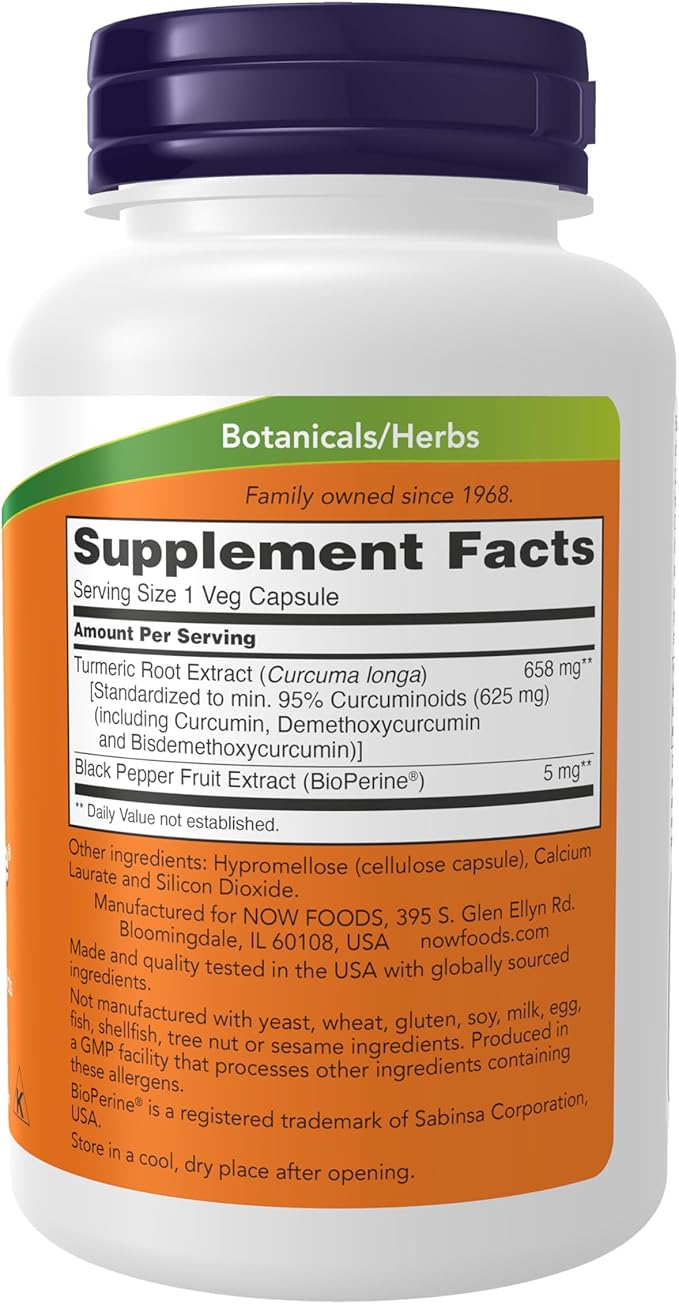 Now Supplements,Turmeric Curcumin with BioPerine,Immune System Support,Standardized to 95% Curcuminoids,Enhanced Absorption*,90 Veg Capsules,(Pack of 2)