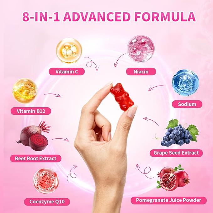 Beet Root Gummies for Women & Men, Beetroot Supplement Beet Chews with Vitamins Grape Seed for Antioxidant Supoort & Immune Health, Sugar-Free/Vegan/Organic,Raspberry Flavor 60 Count