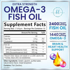 Omega 3 Fish Oil Supplements - 2400mg Fish Oil Per Serving - Triple Strength Omega-3 with EPA & DHA Fatty Acids - Natural Heart, Brain & Immune Support - Wild Caught, Bottled in USA - 120 Softgels