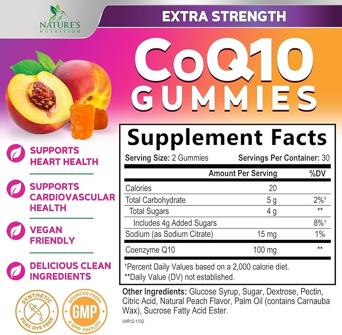 CoQ10 Gummies - Coenzyme Q10 100mg Per Serving - 3X Strength, High Absorption, Antioxidant Supplements for Heart Health Support & Energy Production, Ultra Coq 10 Vitamins Supplement - 60 Gummies