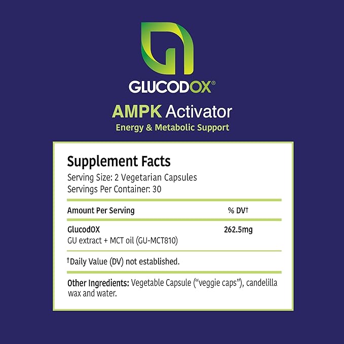 GlucodOX AMPK Activator Supplement – AMPK Enzyme, Metabolism Booster, Guggul Supplement for Body Management & Longevity – Vegan Metabolic Support - 30 Day Supply (60 Capsules)