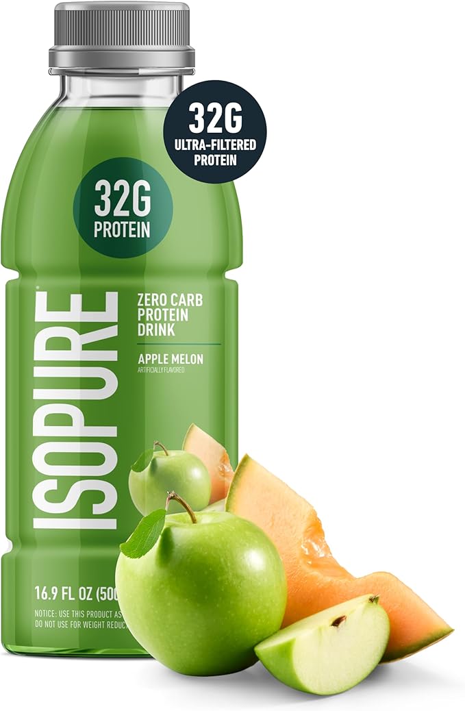 Isopure Zero Carb 32g Clear Protein Ready-to-Drink, Whey Protein Isolate, Apple Melon,12 Pack (Packaging May Vary)