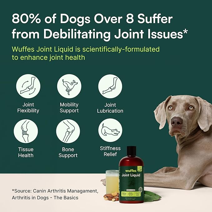 Wuffes Advanced Joint Liquid for Dogs, Hip & Joint Support Supplement with Glucosamine, Chondroitin, UC-II® Collagen, and MSM, for Small & Large Breeds, 16 Oz