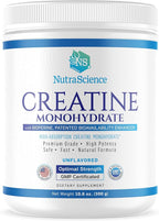 NutraScience Creatine Monohydrate Powder with BioPerine, Supports Lean Muscle Growth and Recovery, 60 Servings, 5000mg Per Serving, Unflavored, GMP sertified, Vegan Friendly, Non GMO