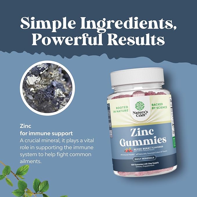 Extra Strength Zinc Gummies for Adults - Chewable Zinc Supplements for Women & Men for Energy & Immune Support - Vitamins & Mineral Supplements - 120 Count