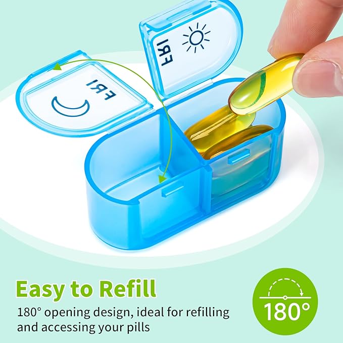 Betife AM PM Pill Organizer 7 Day, Weekly Pill Organizer 2 Times a Day, Daily Pill Box AM PM, Portable Travel Medicine Case, Day and Night Pill Container for Medication, Vitamin or Supplement（Black）