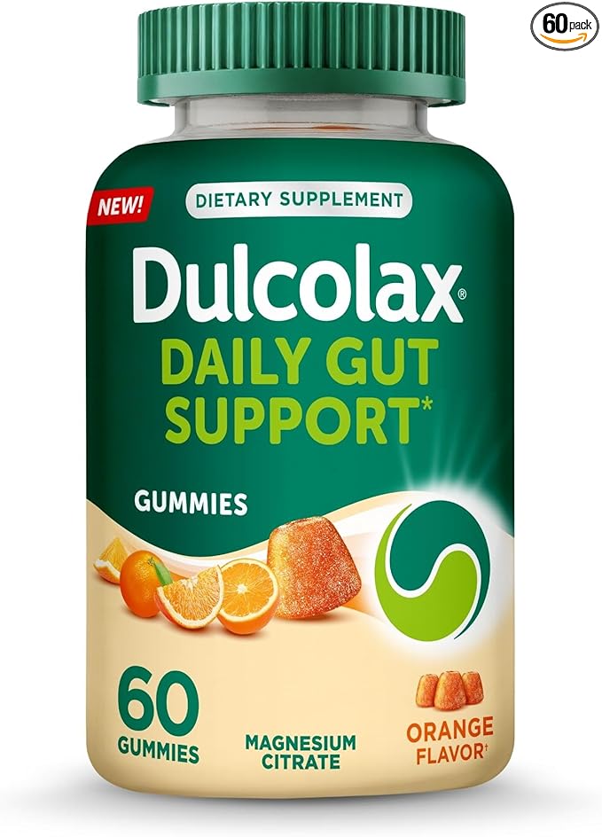 Dulcolax Daily Gut Support Gummies, Magnesium Formula, Stimulant-Free, Orange Flavor, 60 Count