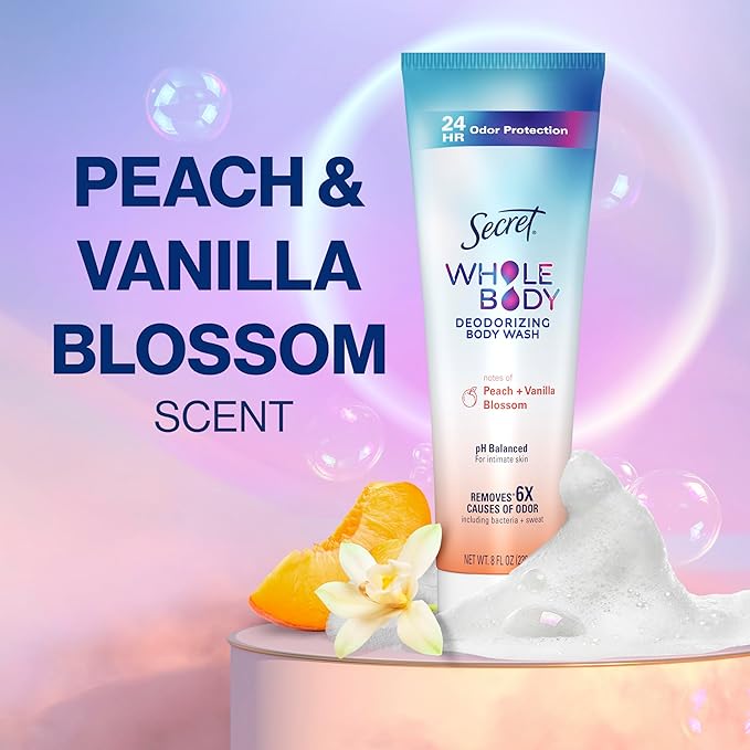 Secret Whole Body Feminine Wash + Deodorant Spray Bundle for Women, Peach + Vanilla Blossom Scent, Aluminum Free, Odor Protection, 8.0 oz & 3.5 oz (Pack of 2)