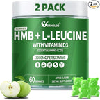 2 Pack HMB and L-Leucine Gummies - 3000mg HMB and Leucine Amino Acid with Vitamin D3 for Muscle and Energy Support, HMB Supplements for Men and Women, Sugar-Free, Vegan, Apple Flavor, 120 Gummies