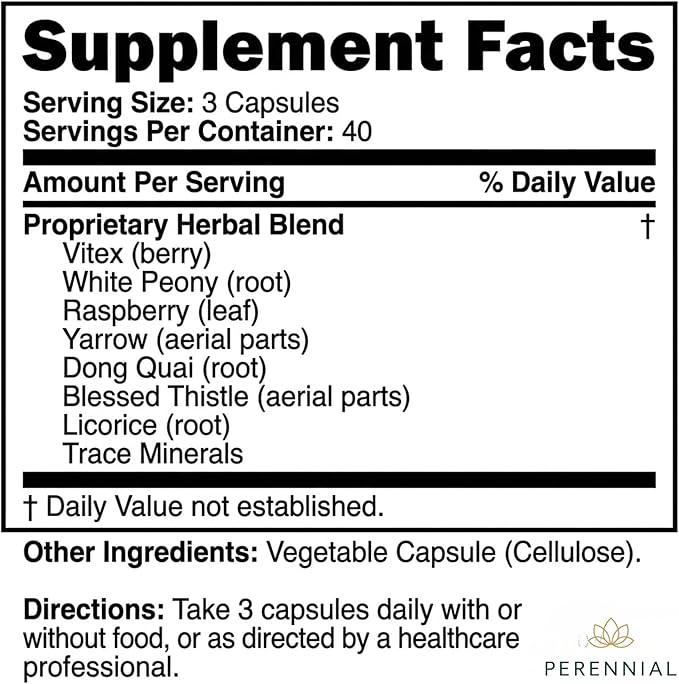 Perennial Healthy Cycles – PMS and Period Relief Supplement with Vitex, Dong Quai, and Raspberry Leaf – Supports Menstrual Balance and Comfort – Natural Formula for Women’s Cycle Health – 120 Capsules