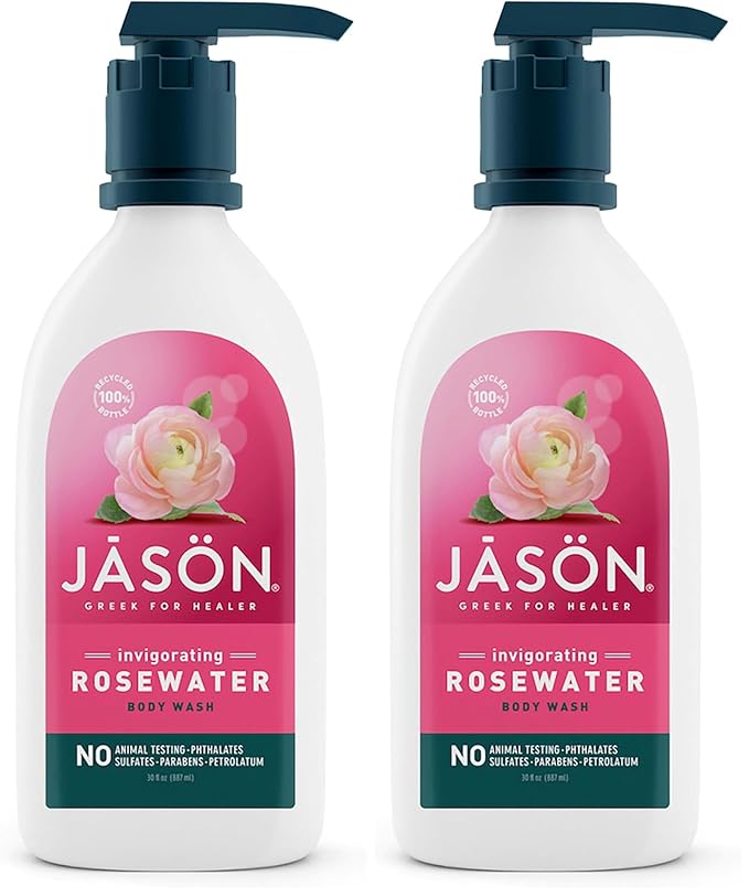 JASON Rosewater Invigorating Body Wash Women/Men, For a Gentle & Clean Feel, 30 Fluid Ounces (Pack of 2)