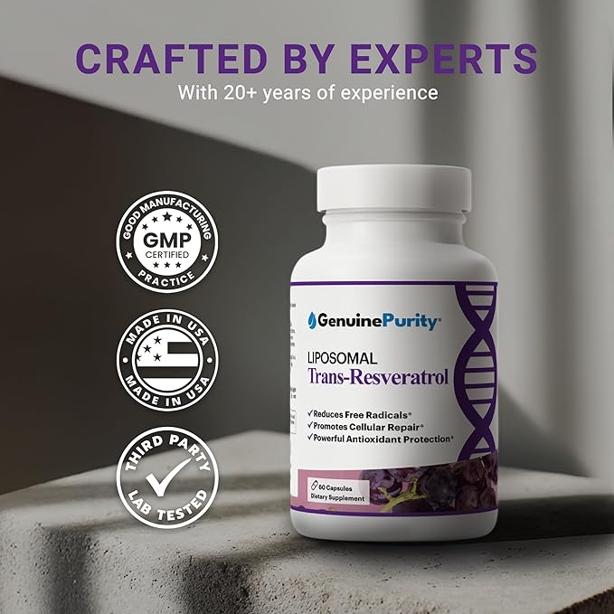 Liposomal Trans Resveratrol 500mg, 60 Vegan Capsules to Support Cellular Health, Antioxidant Activity & Overall Wellness - Non-GMO Trans Resveratrol Supplement for Daily Vitality