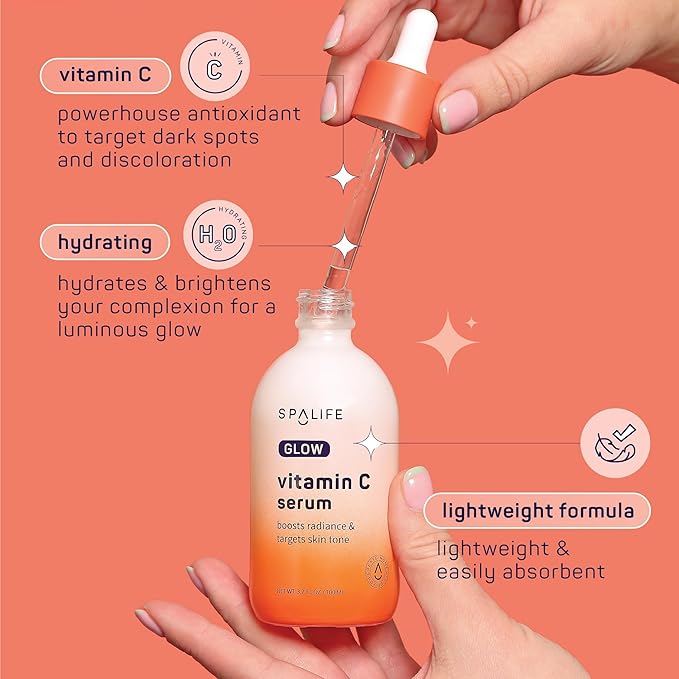 SpaLife Glow Vitamin C Serum for Face | Korean Brightening Face Serum for Dark Spots & Uneven Tone | Illuminating Skin Treatment | Lightweight Radiance Boosting Formula | 3.7 Fl. Oz