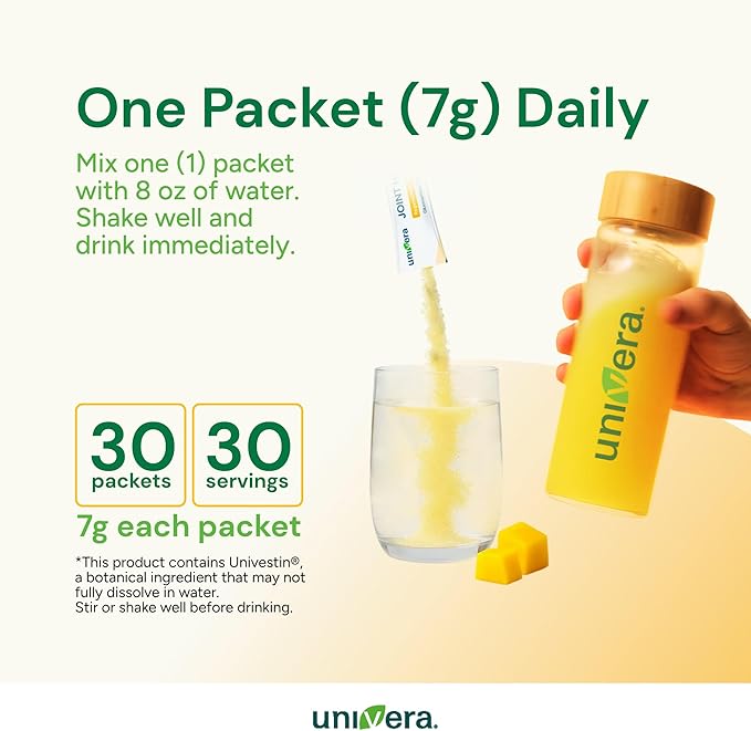 Glucosamine, Chondroitin, MSM and Univestin, All-in-one Joint Support, Easy to Carry, Mango Flavor (30-Day Supply)