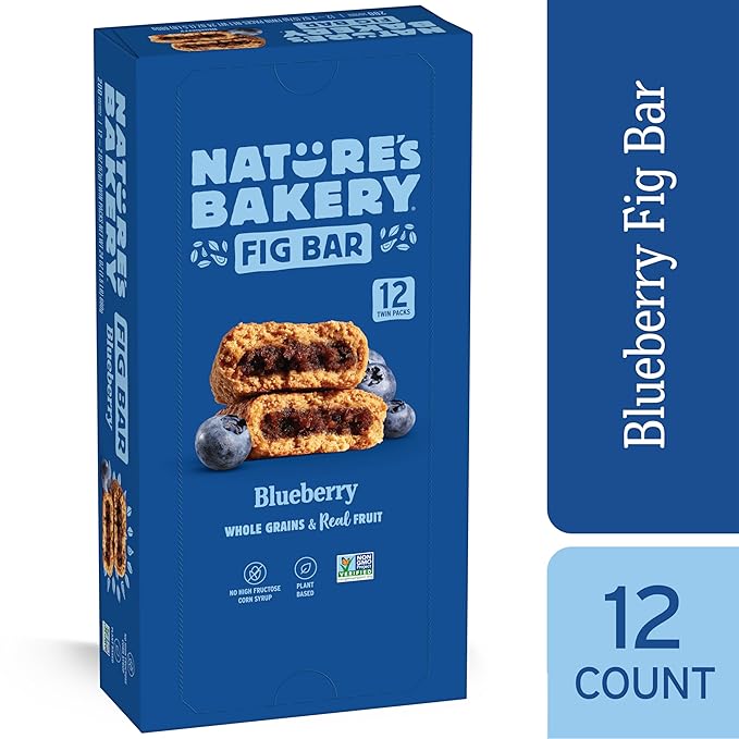 Nature's Bakery Whole Wheat Fig Bars,Blueberry,Real Fruit,Vegan,Non-GMO,Snack bar,Twin packs-,12 Count (Pack of 2)