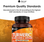 Turmeric Tablets - High Strength Extract with Black Pepper & Ginger (365 Tablets) Active 95% Turmeric Curcumin Supplements, Vegan, GMP, GMO Free Gluten Free, UK Made by New Leaf