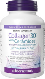 Webber Naturals Collagen30 with Ceramides, Bioactive Collagen Peptides, 120 Tablets, Hydrating Glow, Helps Improve Skin Hydration, Elasticity & Smoothness, Non GMO, Dairy & Gluten Free