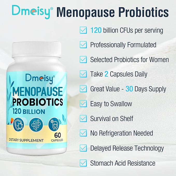 Menopause Supplements for Women, 120 Billion CFU Probiotic, 13-in-1 Herbs Probiotics Complex, for Menopause Relief, Hormone Balance, Hot Flashes, Night Sweats, Mood Swings, Gut & Immunity - 60 Capsule
