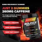 Bounce Pro Shred Blend Pre Workout Gummies – Raspberry Peach – 50 Vegan Gummies with Caffeine, Ashwagandha & L-Theanine for Energy, Focus & Endurance (50 Count (Pack of 1), Raspberry Peach)