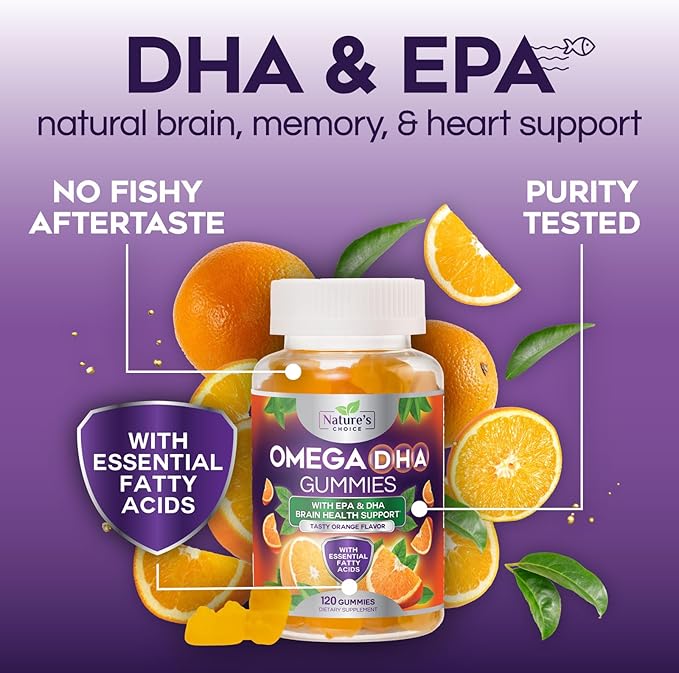 Omega 3 Fish Oil Gummies - Triple Strength Omega3 Gummy - DHA & EPA Fatty Acids for Heart Health, Joint & Brain Support, Nature's High Absorption Omega Fish Oil Supplement, Orange Flavor- 120 Gummies