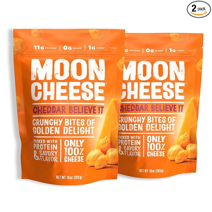 Moon Cheese Cheddar Believe It, 10 Ounce, 2-Pack, Crunchy, Protein-Rich Cheese Snack, Keto Friendly, 100% Real Cheese