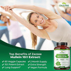Zazzee Extra Strength Mullein Leaf 10:1 Extract, 60 Vegan Capsules, 2 Month Supply, Verbascum Thapsus, Respiratory & Lung Support, Certified Kosher, 100% Pure Leaf Powder, Non-GMO, Made in the USA
