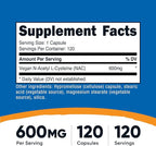 Nutricost N-Acetyl L-Cysteine (NAC) 600mg, 120 Vegetarian Capsules - Non-GMO, Gluten Free, Vegetarian Caps