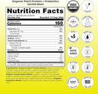 wholier Organic Plant Protein + Prebiotics. Clean Vegan Protein. 21g of Protein. 12 Real Plant Ingredients. Prebiotic Fiber. No Natural Flavors, Gums or Fillers. Vanilla Bean (1 lb. 3 oz.)