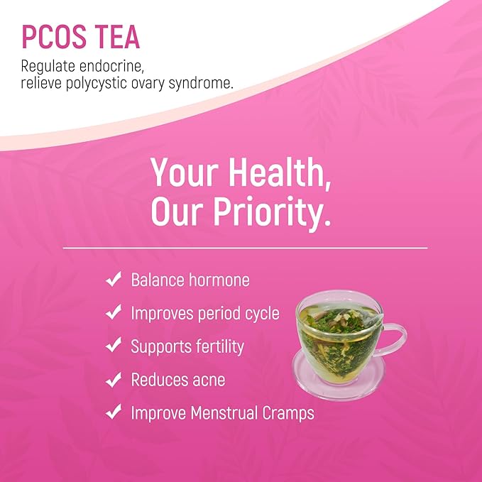 Laicuherb Organic PCOS Herbal Tea for Hormone & Menstrual Balance, PCOS Spearmint Tea Supports Women Fertility Health, Natural PCOS Tea with Nettle Leaf & Lemongrass, Pack of 5