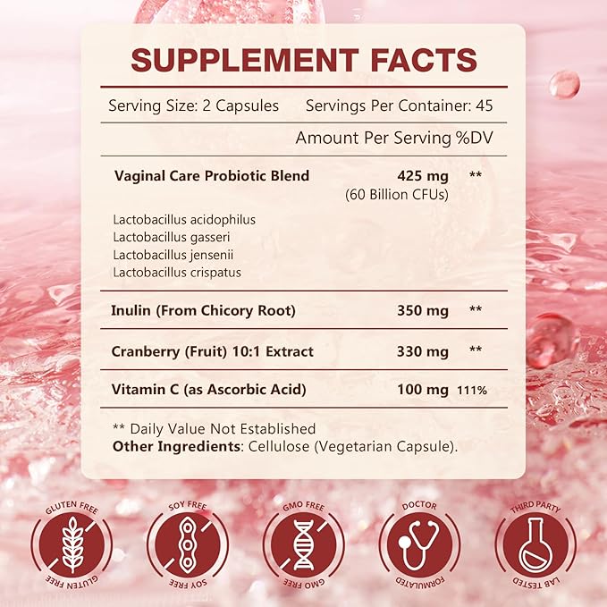 NATURE TARGET Vaginal Probiotics for Women, pH Balance for Women with Probiotic, Prebiotics, Cranberry & Vitamin C, Support Odor Control, Flora Balance, Urinary & Digestive Health, 90 Vegan Capsules