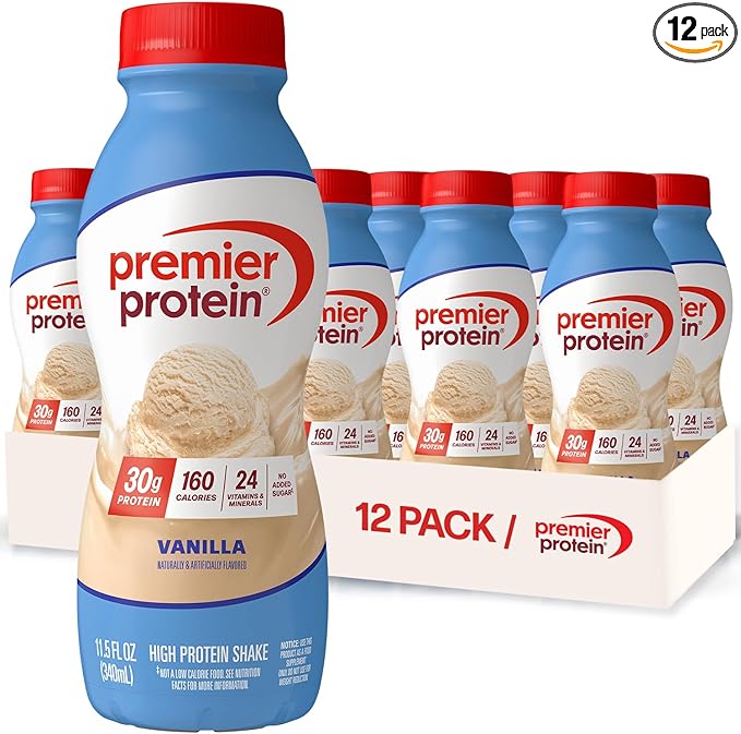 Premier Protein Shake, Vanilla, 30g Protein, No Added Sugar, 24 Vitamins & Minerals to Support Immune Health, 11.5 fl oz, 12 Pack (Packaging May Vary)