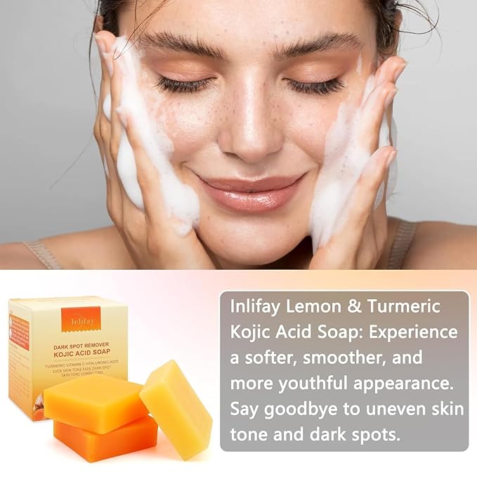 Inlifay Kojic Acid Turmeric Soap: Dark Spot Remover for Face Body - Skin Cleansing Bar for Women with Hyperpigmentation - Home Travel Use in Summer