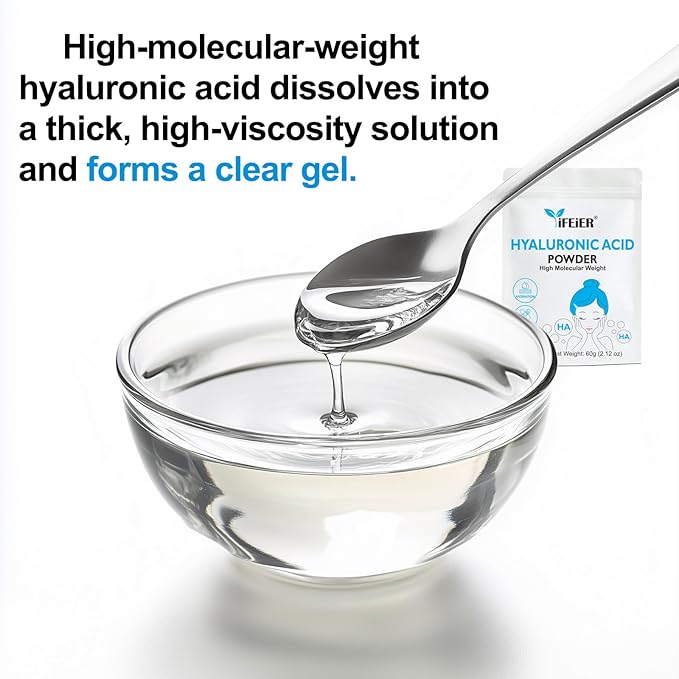 100% Pure Hyaluronic Acid Powder | High Molecular Weight Hyaluronic Acid Serum Powder | 60g(2.12oz) Cosmetics Grade | Sodium Hyaluronate | HMW Hyaluronic Acid ingredient for DIY Serums